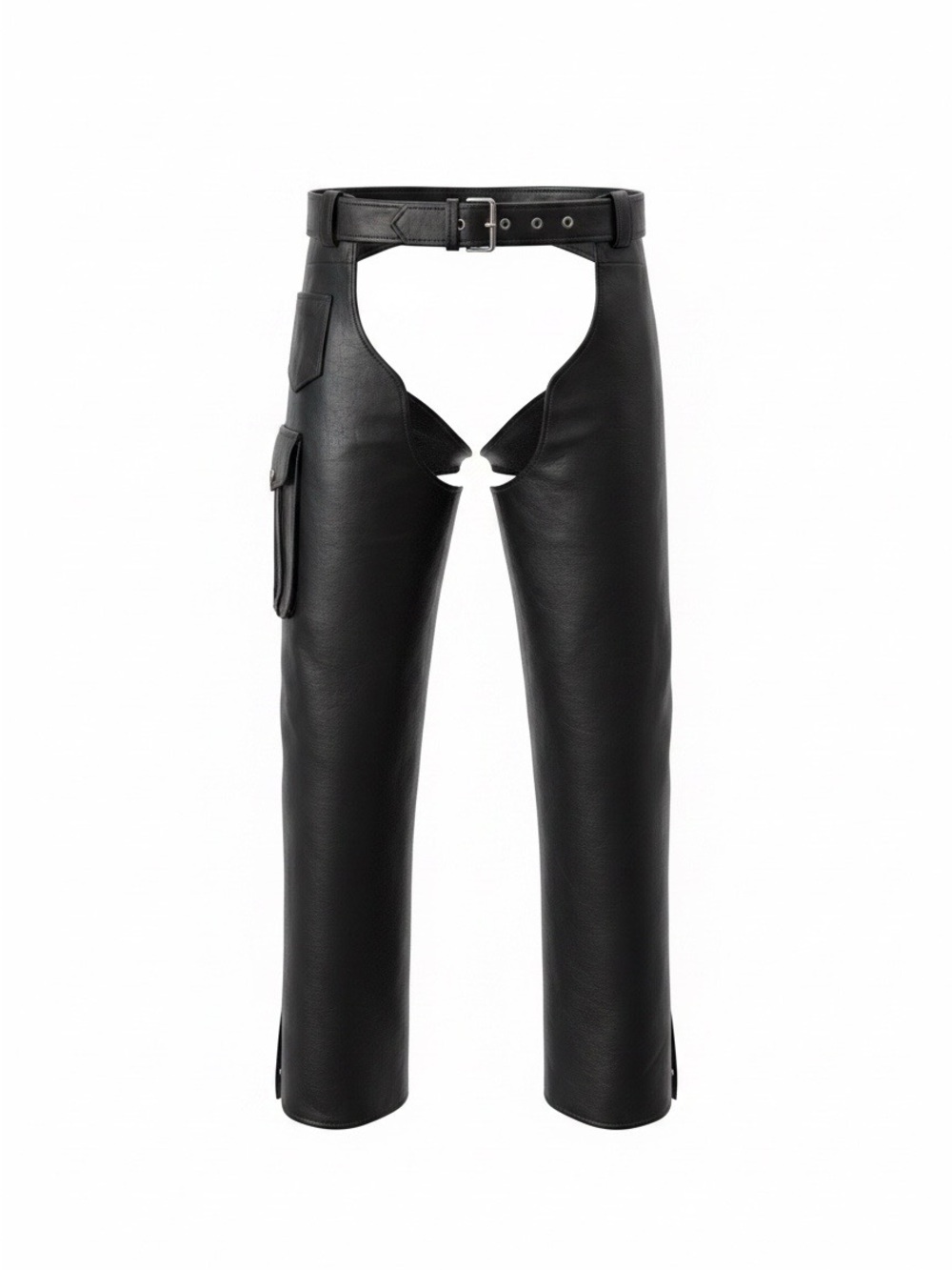 Chaps Black Leather Straight-Leg Chaps with Belt